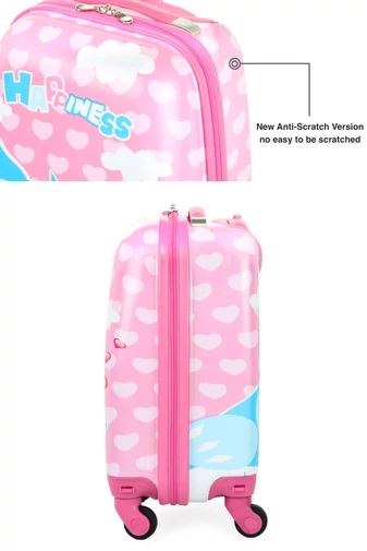 Gyerek Bőrönd Wizz-Air ingyenes kabin méret 40x30x20cm, levehető kerekek rózsaszín madár mintás