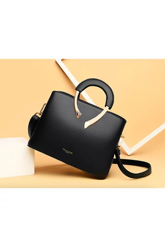 Kézitáska/Crossbody Táska Arany Díszítéssel Bonluo Fekete Műbőr  (21x27x13cm)
