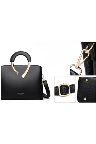 Kézitáska/Crossbody Táska Arany Díszítéssel Bonluo Fekete Műbőr  (21x27x13cm)